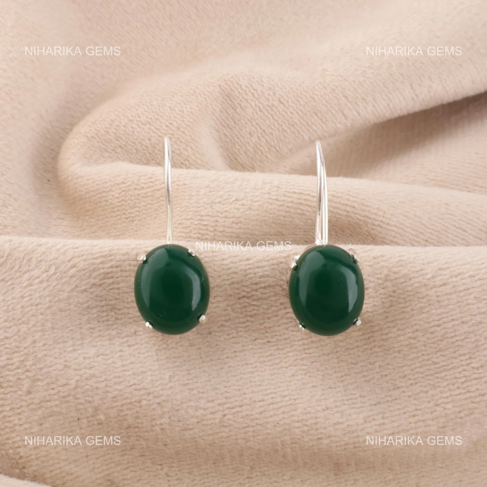 925 Argento Verde Onice Cab Pietra Cyber Monday Moglie Matrimonio Pendente Boho - Immagine 3 di 4