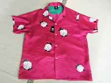 Kimono Silk Aloha Shirt XL Pink White Rose Japanese Antique