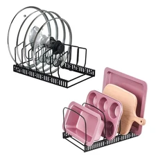 Toplife Adjustable 7+ Lids Organizer Rack + 10+ Bakeware Organizer Rack for K...