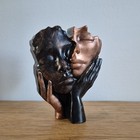 Solid Stone Couple Ornament Black Copper H10.5cm W8cm Hand Cast Stone Gift Boxed