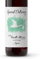 Stork Second Pregnancy Announcement Wine Labels SET of 6 GENDER NEUTRAL Baby