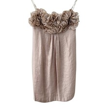 Alexia Admor Strapless Mini Dress S Champagne Ruffle Metallic Silk Trim