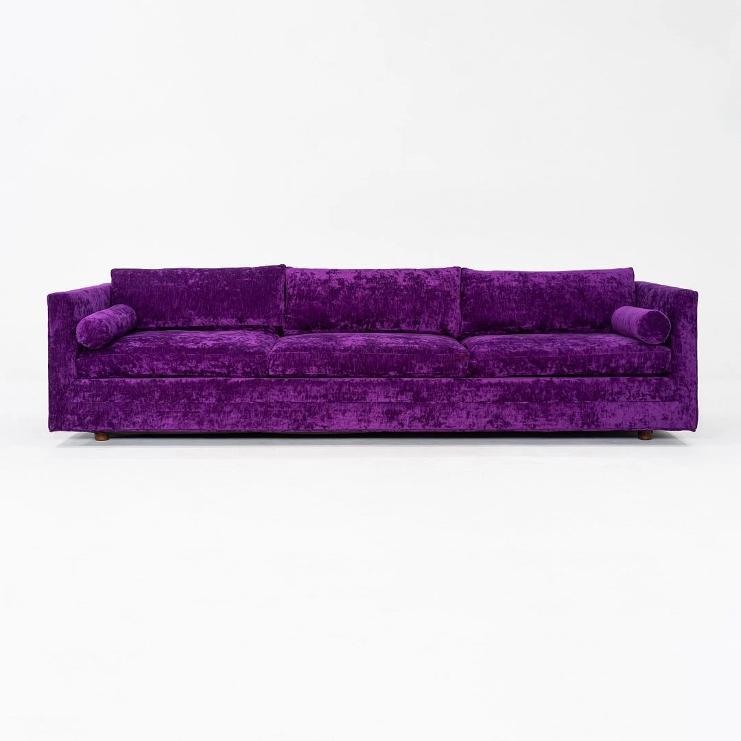 1970s Harvey Probber Attributed Tuxedo Sofa in Purple Velvet Upholstery 2x Avail
Opens in a new wind