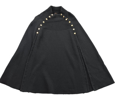 C.I.L.I Women 1X Sweater Black Cotton Turtleneck Cape Gold Button Plus Size