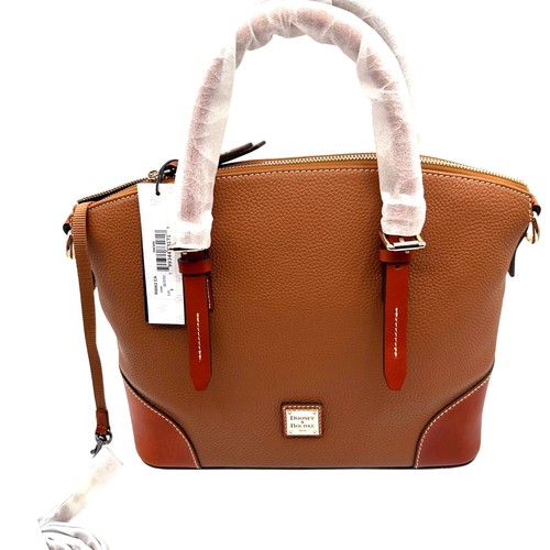 Dooney Bourke Pebble Leather Dome Designer Satchel Work Bag Camel and Cognac - Picture 7 of 10