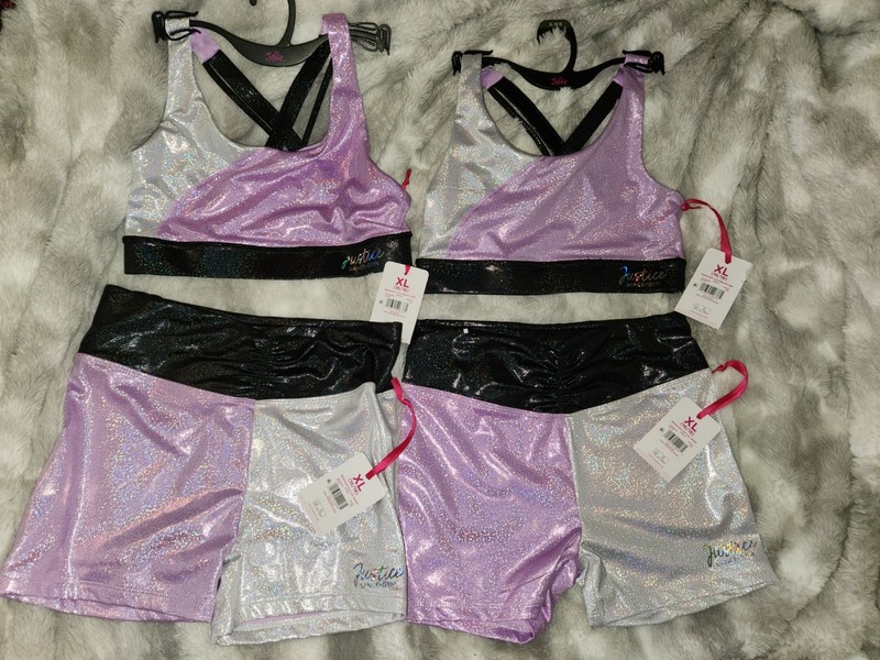 Justice Girls XL 16/18 2pc Glitter Dance Cheer Gym Sports Bra & Shorts Practice
