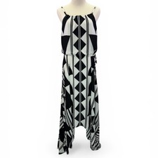 Express Geometric Print Black White Halter Handkerchief Hem Maxi Dress Size S