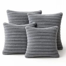 Set of 4 Faux Fur Decorative Throw Pillow Covers–Gray–17"x18"–Ultra Soft–NWOT