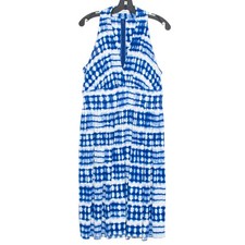 Calvin Klein Womens Dress Plunge V Neck Sleeveless Tie Dye Back Zip Blue 12 GA