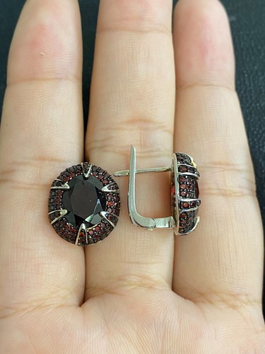 NATURAL GARNET 8X10 GARNET DIAMOND CUT STERLING SILVER 925 RING EARRING - 第 6/13 張圖片