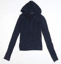 Brandy Melville Damen marineblau Henley Hoodie Einheitsgr&ouml;&szlig;e Baumwollmischung Freizeit