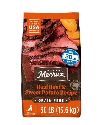 Merrick Premium Grain Free Real Texas Beef and Sweet Potato Dry Dog Food, 30 lbs