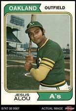 1974 Topps #654 Jesus Alou Outfield Athletics CORRECT COMMON VARIATION 7 - NM
