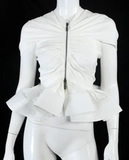 MATICEVSKI 2017 White Stretch Woven Gathered Peplum ARDOUR Blouse 8AU 4US