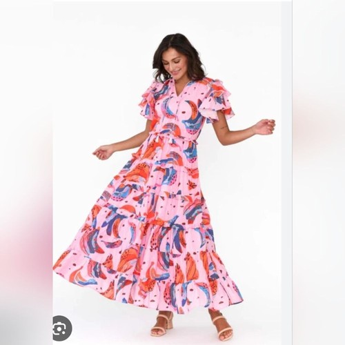 Maude Vivante Sana Colorful Ruffled Maxi Dress Small