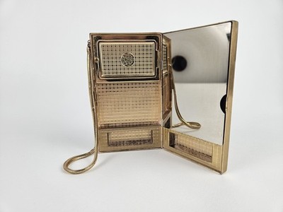 Vintage Evans Gold Wristlet Compact Powder Lipstick Cigarette Case Minaudiere