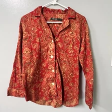 lauren ralph lauren womens red paisley print pajama top size large replacement