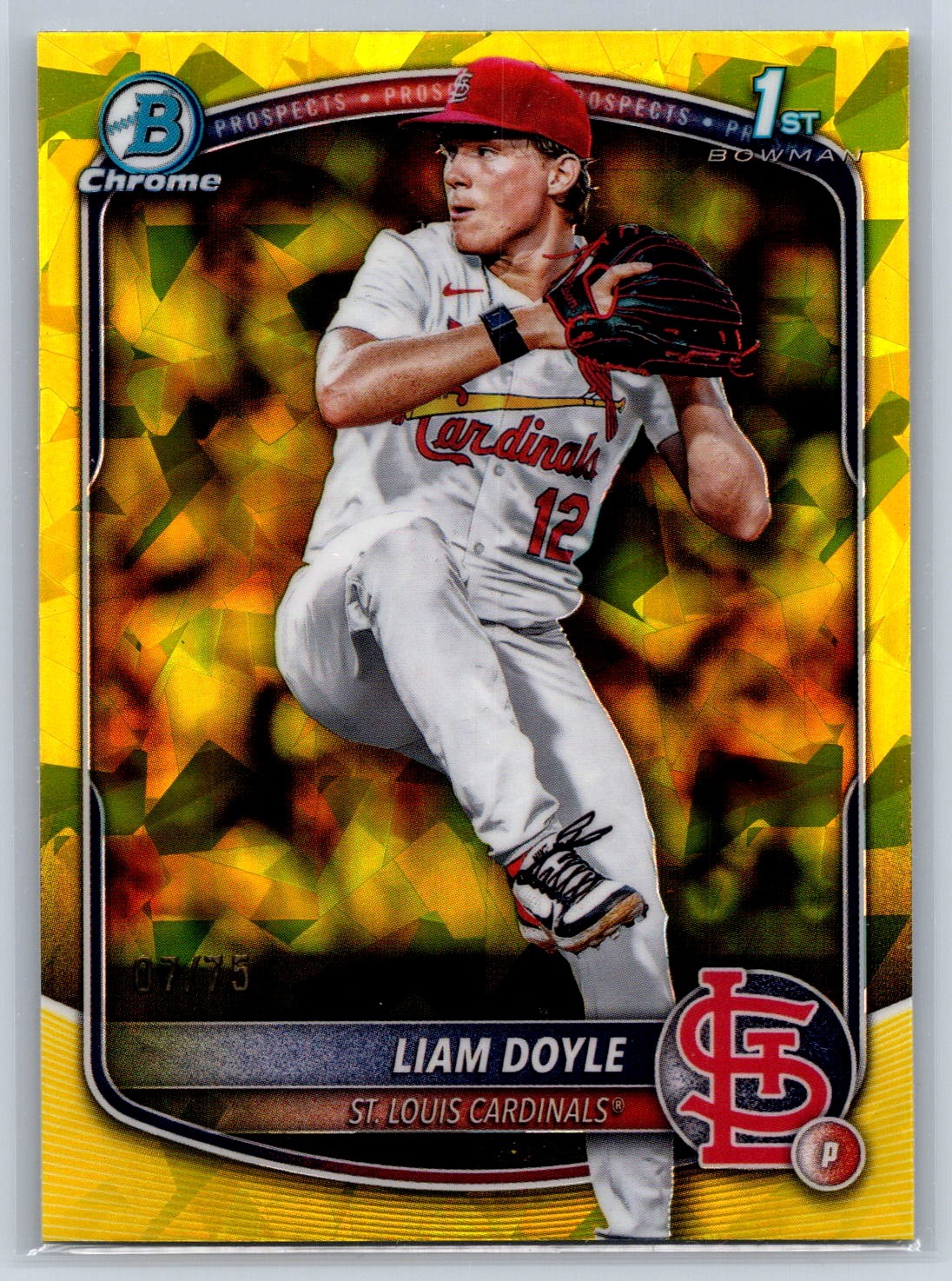 2025 Bowman Draft Liam Doyle Sapphire Yellow Refractor #/75 1st Cardinals