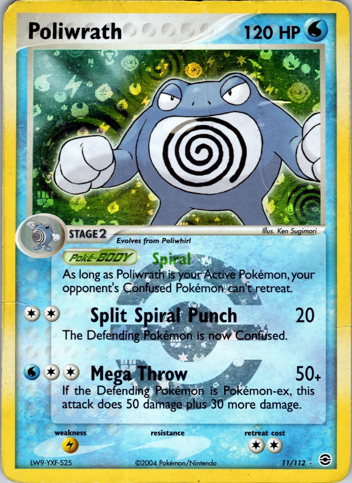 Poliwrath 11/112 FireRed & LeafGreen Reverse Holo HP/Damaged Pokemon TCG