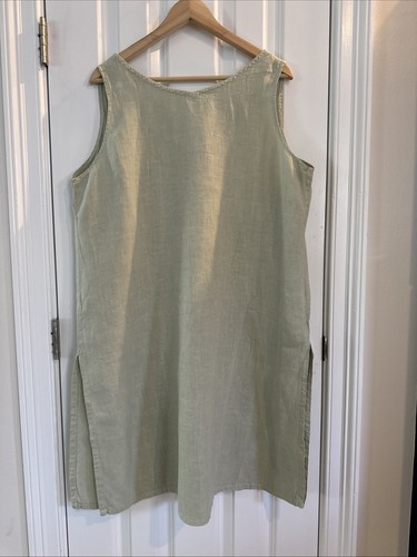 California Threads Linen Dress Size Large V Neck Light Green - Picture 4 of 8