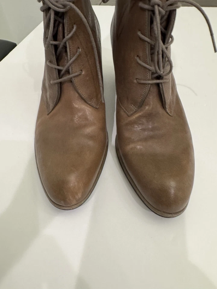 Stuart Weitzman Womens Leather Bootie Brown Size 10 Lace - Image 2 of 4