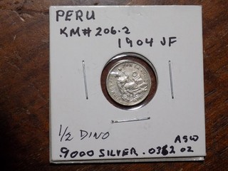 1904 Peru Silver 1/2 Dinero KM 206.2 XF