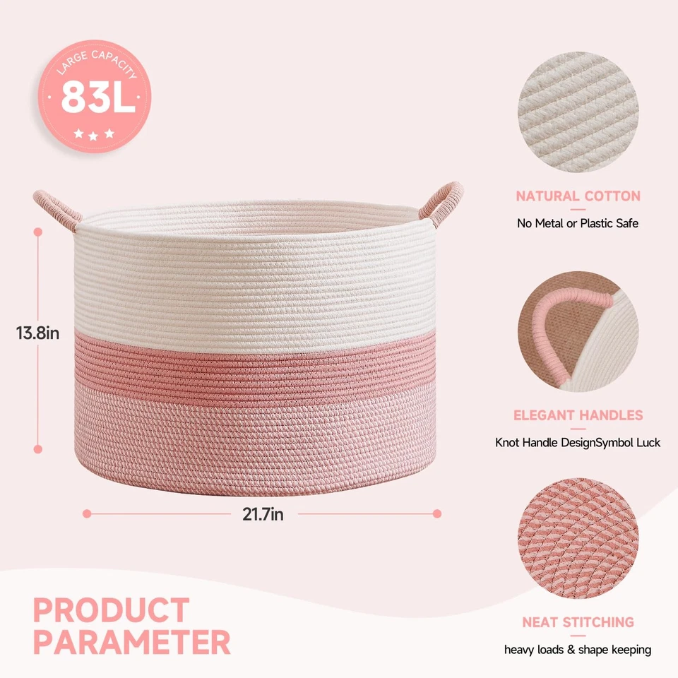 Cesta de armazenamento redonda de corda de algodão - 22x14,2 polegadas - Lixeira fofa para quarto de bebê, bebê para... - Imagem 4 de 4