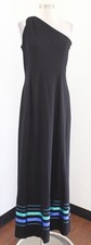 Vtg Adrianna Papell Black One Shoulder Striped Maxi Evening Dress 12 SEAM REPAIR
