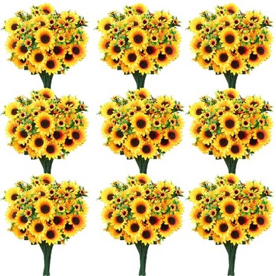 saerryor 9 Bündel künstlicher Sonnenblumenstrauß, Kunstseide Einheitsgröße, gelb 