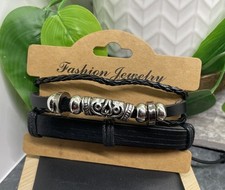 2 PC Leather Bracelet Set Stackable Adjustable Tie New Free Ship B7517