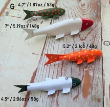 4 Folk Art Handmade/Painted Wood Fish Decoys Spearing/Ice Fishing Weighted (G)