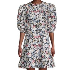 Rachel Parcell Floral Puff Sleeve Mini Dress Black Pink XXS Crochet Lace Trim