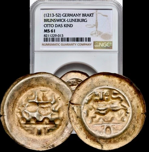 1213-1252 GERMANY OTTO DAS KIND Medieval Silver Bracteate Coin NGC MS61