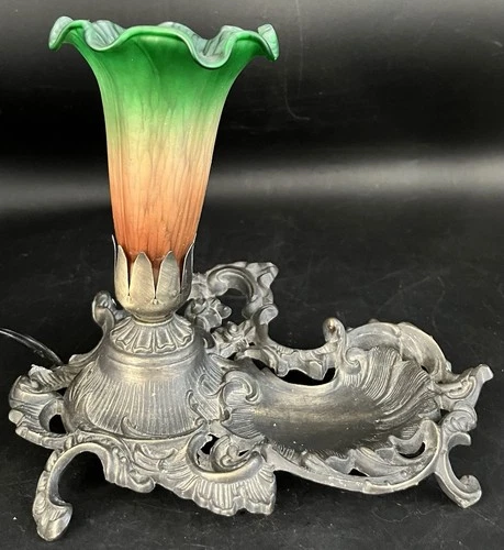 Vintage Tiffany Style Tulip Lamp With Trinket Tray 7 1/4"