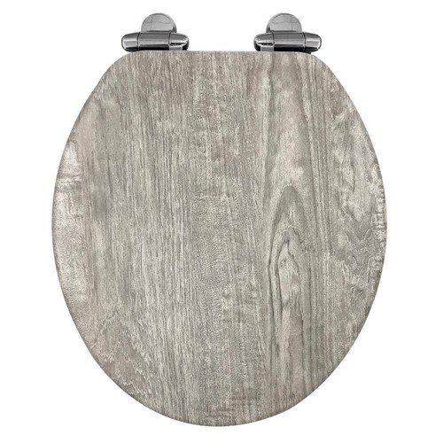 Distressed Closed Front Toilet Seat Round Gray Wood Hardware Hinge Lid Included - Picture 3 of 11