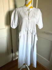 NWOT ZARA SIZE S White Cotton Puff Sleeved Keyhole Tie Neck Dress
