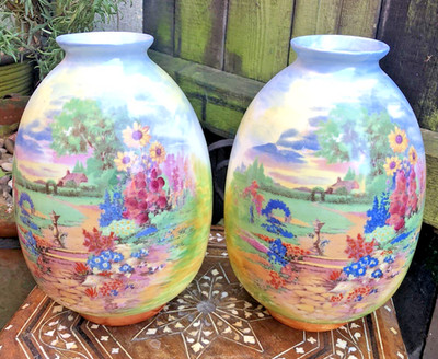 Keramik Vasen Vintage 1920/30er Krone Herzogliche Ware Landhaus Garten Art Deco 8,5'' hoch