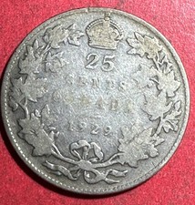 1929 Canada King George V SILVER 25 CENTS! Good! Old Canadian Coin!