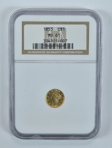 1853 $1 Liberty Head Gold Dollar MS61 NGC *5796