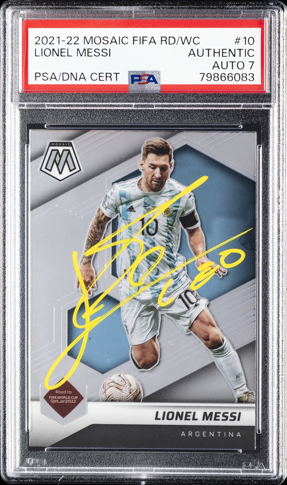 2021-2022 PANINI MOSAIC FIFA ROAD TO WORLD CUP LIONEL MESSI PSA AUTHENTIC AUTO 7 view 1