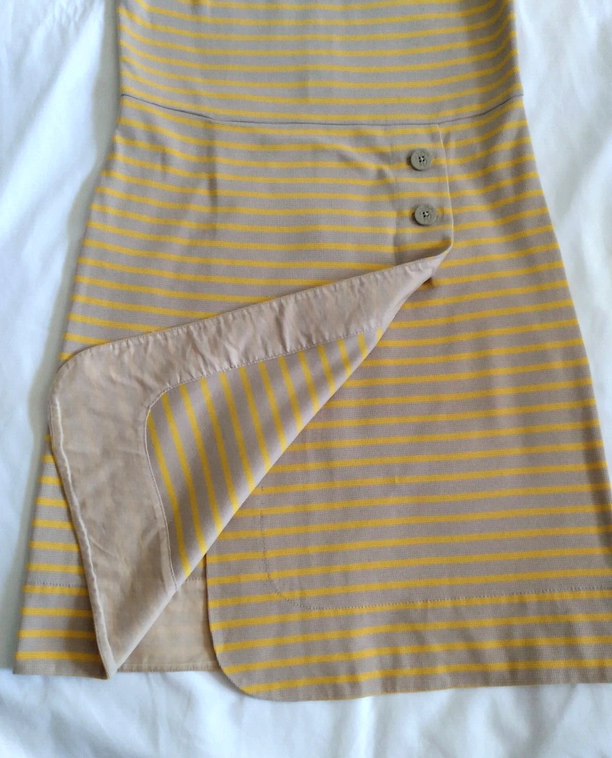 Abito Tory Burch S giallo marrone a righe cotone manica corta gonna aperta con bottoni