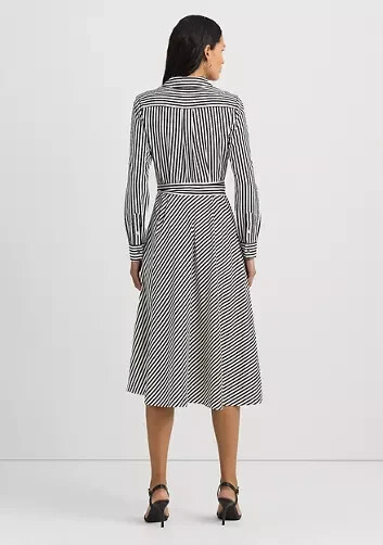 Lauren Ralph Lauren ★【Aライン ドレス】Crepe Striped Lauren Ralph Lauren Women's Navy White Striped Tie-Front