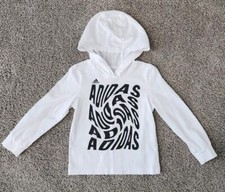 Adidas Warped Logo Long Sleeve White Tee With Hood Little Boys Size 3T