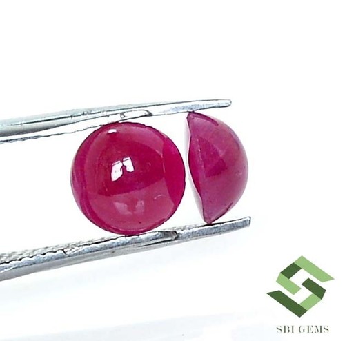 6 mm Natural Ruby Round Cabochon Pair 2.19 CTS Calibrated Loose Gemstones - Picture 3 of 8