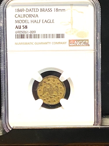 #C154 ,NGC AU58 Game Counter Eagle 1849 CA Model Token 1/2 Eagle Super Rare