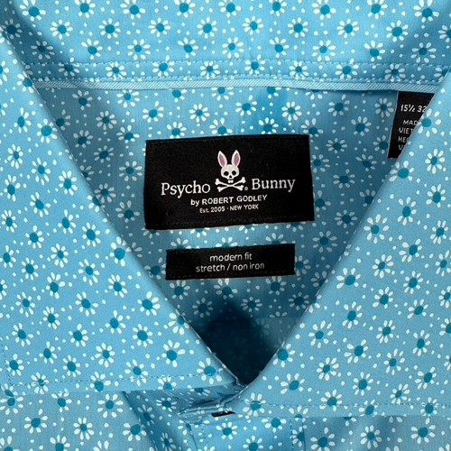 Psycho Bunny By Robert Godley-Dress Shirt Men - 15.5 32/33 - Turquoise Flowers - Picture 3 of 15