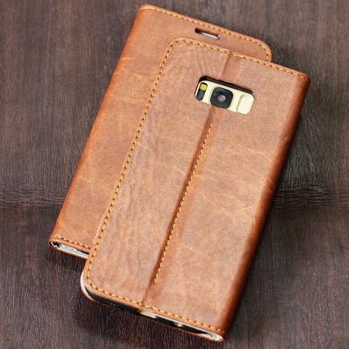 Premium Schutzhülle für Apple / Samsung Smartphone Tasche Case Cover Handy braun - Picture 8 of 12
