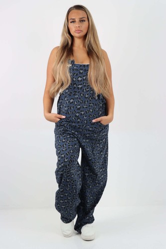 Dungaree Women Leopard Print Jersey Dungaree Jumpsuits Front Tie Knot Design Cas - Picture 39 of 44