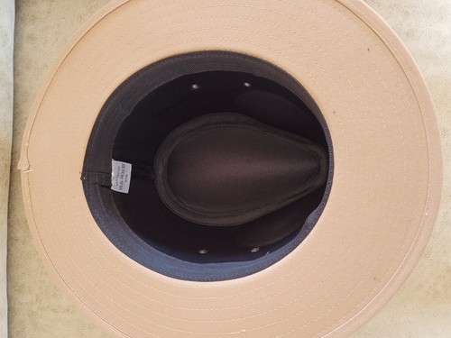 MENS 100% COTTON FEDORA/PANAMA WIDE BRIM SUN HAT STRIPE BAND STONE 58cm/59cm - Picture 4 of 4