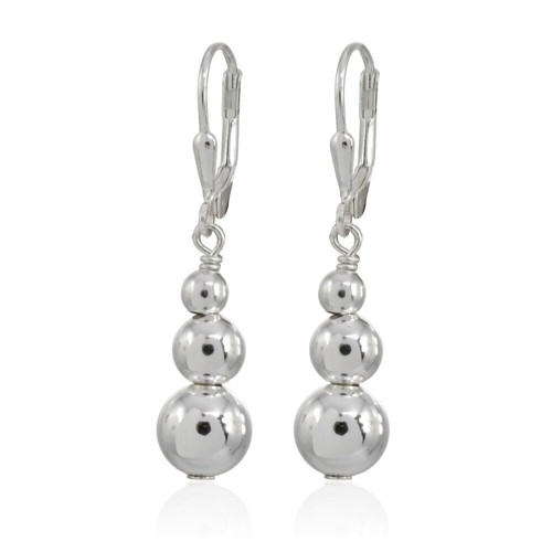 Polished Graduating Beads Sterling Silver Leverback Dangle Earrings - 第 1/2 張圖片